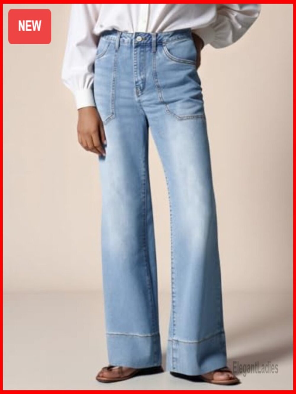 Wide Leg High Waist Denim Jeans Casual Boyfriend Fit with Pockets - Picture 2 of 7